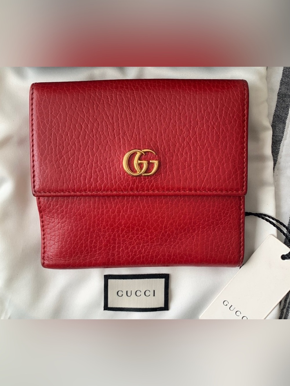 Gucci Red Leather GG Flap Wallet with Gold Logo